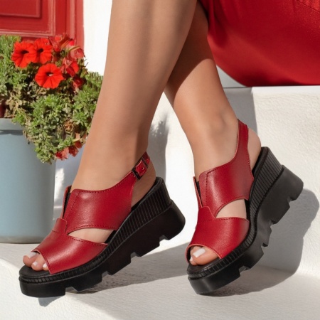 Sandale dama cu platforma rosii din Piele naturala MOD13212, 2, modlet.ro