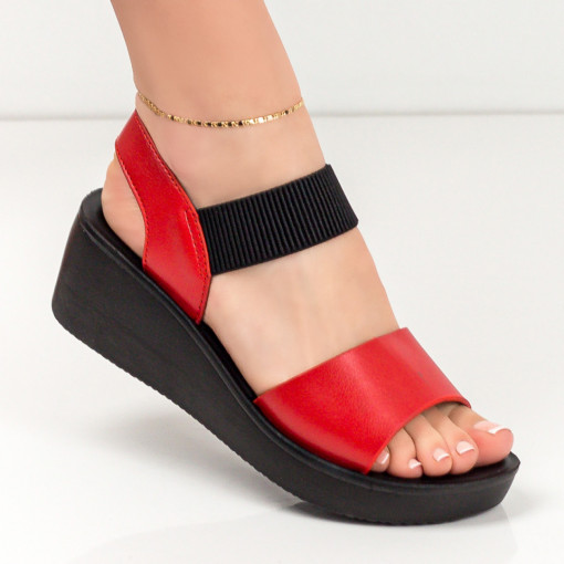 Sandale dama cu platforma rosii si barete elastice MDL04190