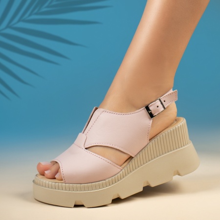 Sandale dama cu platforma roz din Piele naturala MOD13212