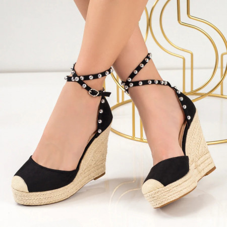 Sandale dama cu platforma si aplicatii metalice negru suede MOD04470, 3, modlet.ro