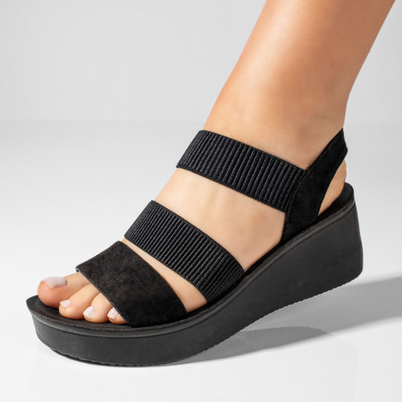 REDUCERI INCALTAMINTE, Sandale dama cu platforma si bareta elastica negre suede MOD09089, modlet.ro