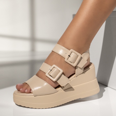 Sandale dama, Sandale dama cu platforma si catarame bej MOD13822, modlet.ro