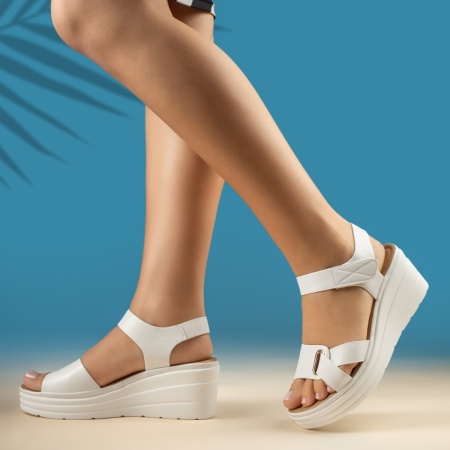 Sandale dama cu platforma si inchidere cu scai albe MOD13844, 3, modlet.ro