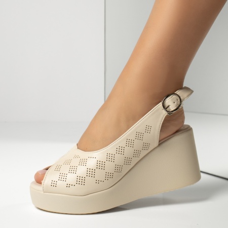 Sandale dama cu platforma si perforatii bej MOD13875