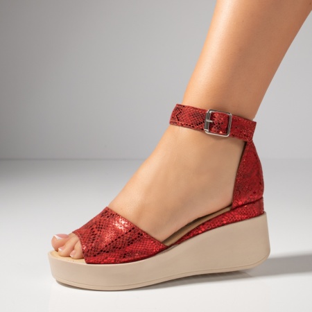 Sandale dama, Sandale dama cu platforma si print rosii din Piele naturala ZEF11632, zeforia.ro