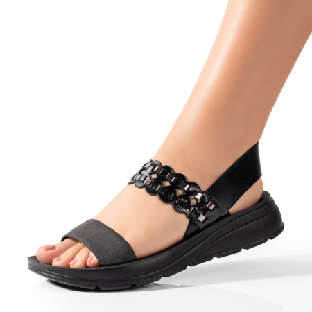Sandale cu platforma, Sandale dama cu talpa groasa si bareta elastica negre ZEF05200 - zeforia.ro