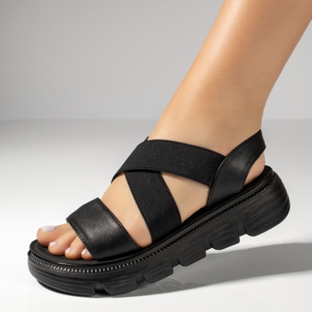 Sandale dama cu talpa groasa si barete elastice negre ZEF11371, 2, zeforia.ro