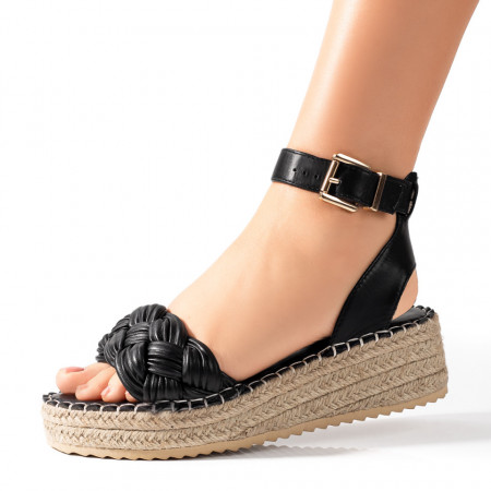 Sandale cu platforma, Sandale dama cu talpa groasa si model impletit negre MOD09498, modlet.ro