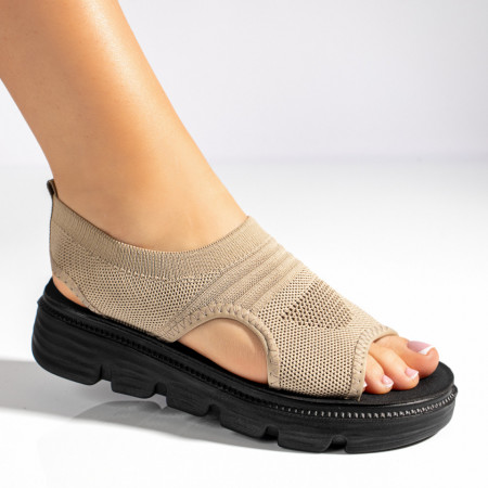 Sandale dama cu talpa groasa si perforatii bej inchis MOD11372, 4, modlet.ro