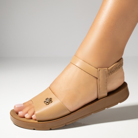 Sandale dama cu talpa joasa si bareta elastica bej EMA28, 2, modlet.ro