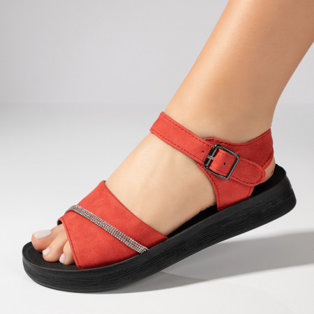 Sandale dama cu talpa joasa si pietre aplicate rosii ZEF11517