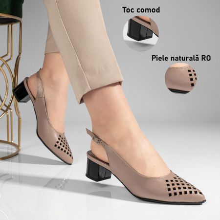 Sandale dama cu toc gros bej din Piele Naturala MOD11304, 3, modlet.ro