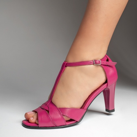 Sandale cu toc, Sandale dama cu toc gros roz din Piele naturala MOD13472, modlet.ro