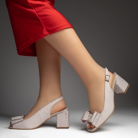 Sandale cu toc, Sandale dama cu toc gros si fundita roz din Piele naturala MOD13470, modlet.ro