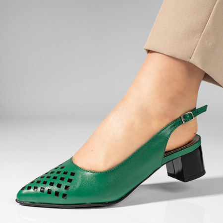 Sandale cu toc, Sandale dama cu toc gros verzi din Piele Naturala ZEF11304 - zeforia.ro