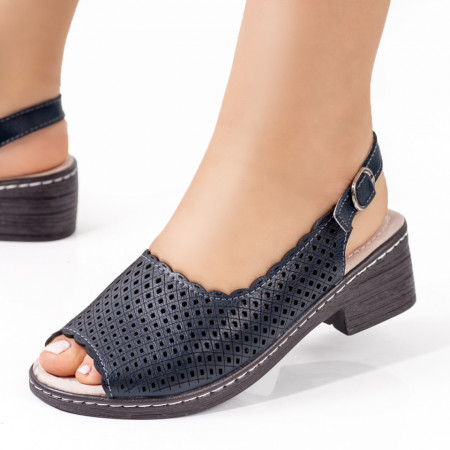 Sandale cu toc mic, Sandale dama cu toc mic din Piele naturala albastre ZEF01080 - zeforia.ro