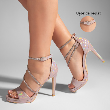 Sandale dama cu toc subtire roz cu aspect sidefat LIA31, 3, modlet.ro