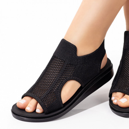 Sandale joase dama, Sandale dama din material textil cu talpa joasa negre MOD08484, modlet.ro