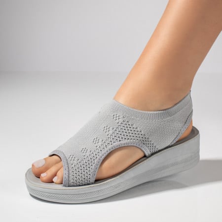 Sandale cu platforma, Sandale dama din material textil gri ZEF11519 - zeforia.ro