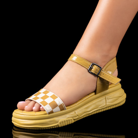 Sandale cu platforma, Sandale dama galbene cu talpa groasa si imprimeu ZEF09207 - zeforia.ro