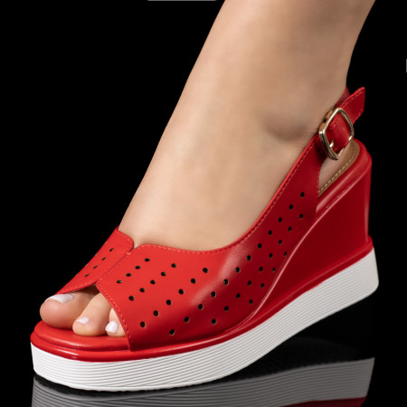 Sandale dama perforate cu platforma rosii ZEF08511