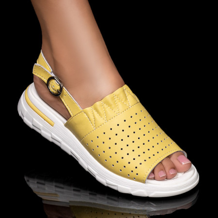 Sandale dama, Sandale dama perforate din Piele naturala galbene MOD05432, modlet.ro