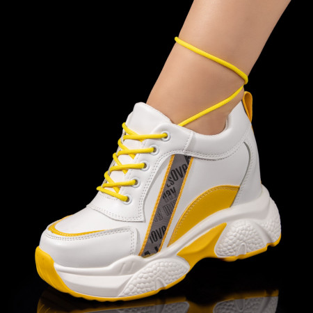 Adidasi dama, Sneakers dama cu siret albi cu galben ZEF09776 - zeforia.ro