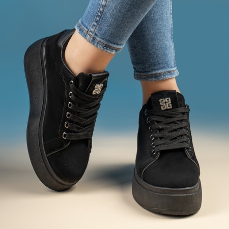 Adidasi dama, Sneakers dama cu siret negru suede MOD13448, modlet.ro