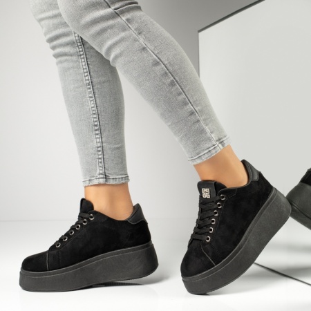 Sneakers dama cu siret negru suede NINA4, 2, modlet.ro