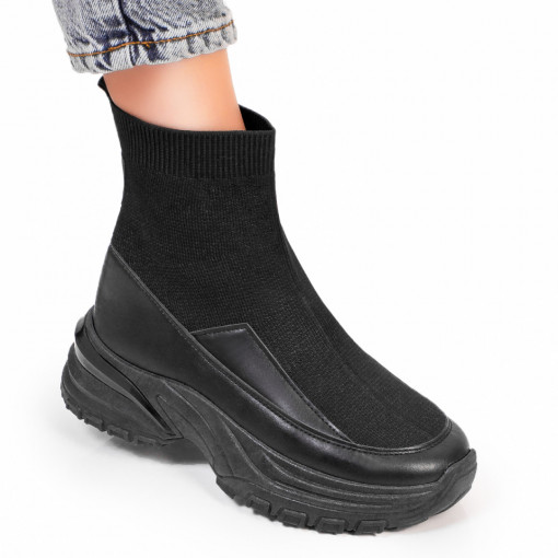 Ghete Dama, Sneakers dama negri cu talpa groasa din material textil ZEF05793 - zeforia.ro