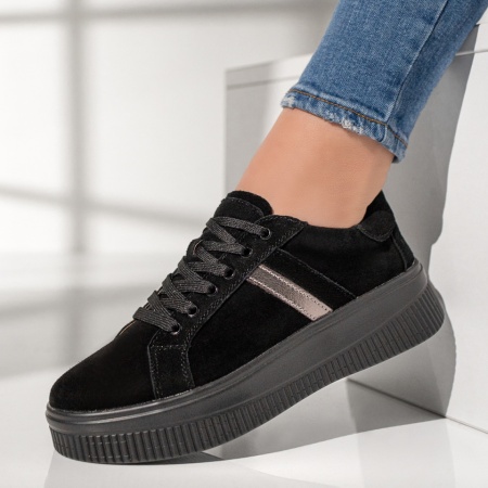 Tenisi dama negru suede din Piele naturala ZEF13028