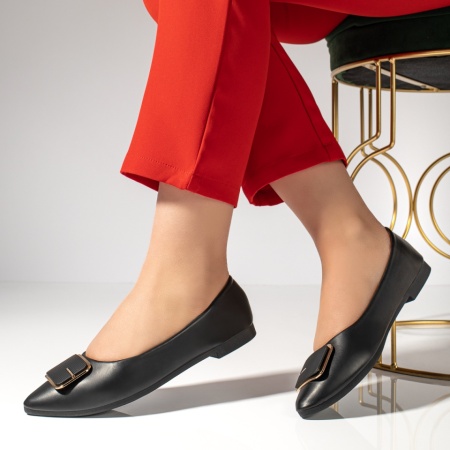 Balerini si Mocasini Dama, Balerini dama cu accesoriu decorativ negri MOD13033, modlet.ro