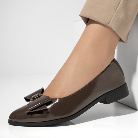 Balerini si Mocasini Dama, Balerini dama cu fundita khaki luciosi MOD13005, modlet.ro
