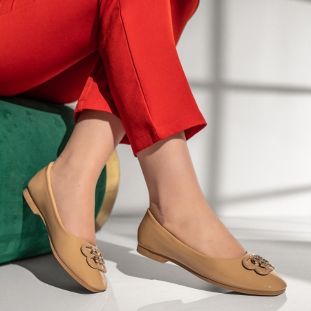 Balerini dama cu pietre aplicate khaki luciosi MOD11204, 3, modlet.ro