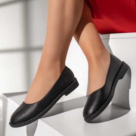 Balerini si Mocasini Dama, Balerini dama cu talpa joasa si perforatii negri MOD05786, modlet.ro