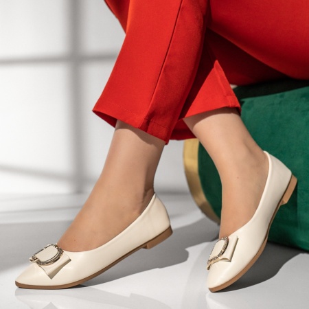 Balerini si Mocasini Dama, Balerini dama cu talpa joasa si strasuri bej deschis MOD13034, modlet.ro