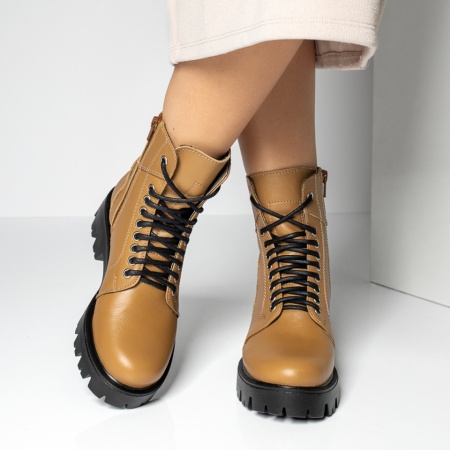 Bocanci dama cu siret bej din Piele naturala MOD12422, 4, modlet.ro