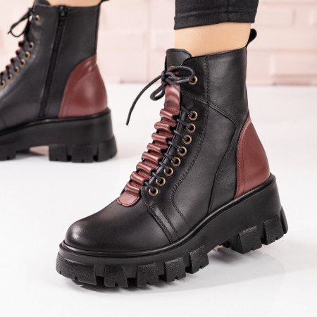 Bocanci dama, Bocanci dama cu siret negri cu rosu* din Piele naturala MOD09636, modlet.ro