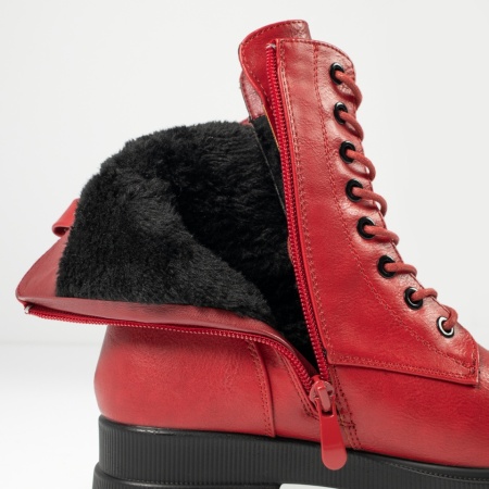 Bocanci dama cu siret si catarama rosii MOD12627, 2, modlet.ro