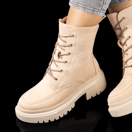 Bocanci dama, Bocanci dama cu siret si fermoar bej suede MOD10810, modlet.ro