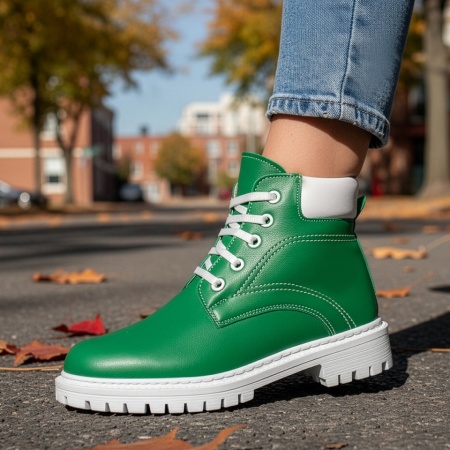 Bocanci dama cu siret verzi din Piele naturala MOD07612, 2, modlet.ro