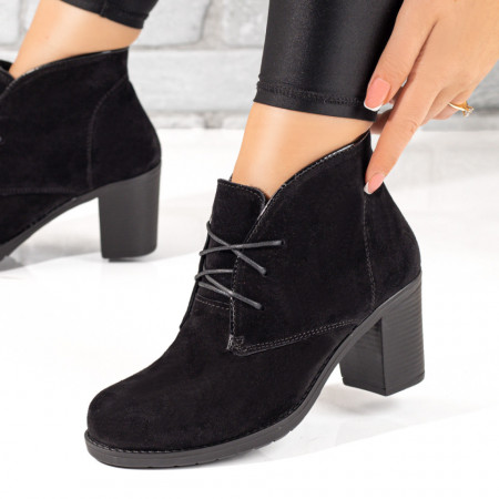 Botine dama, Botine dama cu siret elastic negre suede din Piele naturala MOD10378, modlet.ro
