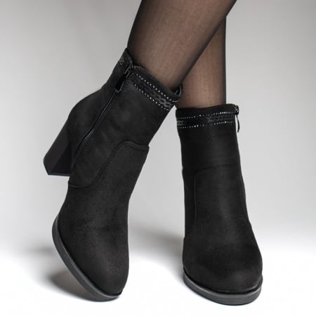 Botine dama cu strasuri atasate negru suede ZEF10587, 3, zeforia.ro