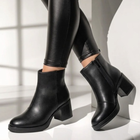 Botine dama cu toc gros negre din Piele naturala DORA87, 2, modlet.ro