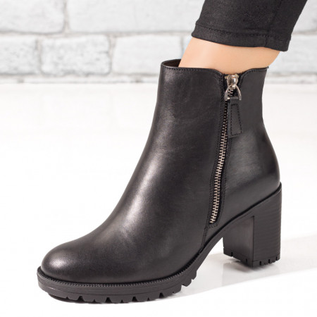 Botine dama cu toc gros negre din Piele naturala MOD06262