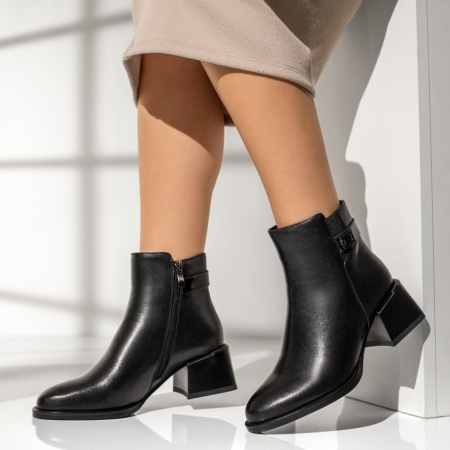 Botine dama cu toc gros negre din Piele naturala MOD13983, 2, modlet.ro