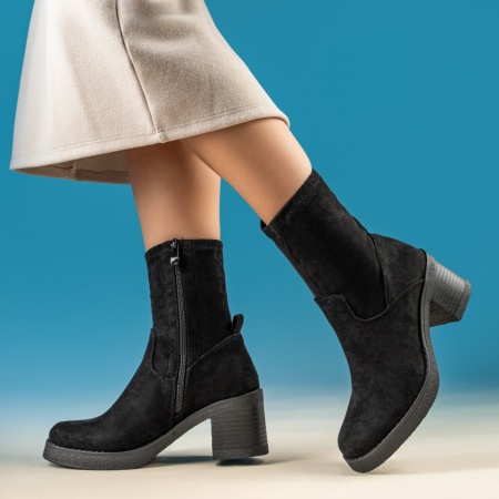 Botine dama cu toc gros negru suede MOD14064, 4, modlet.ro