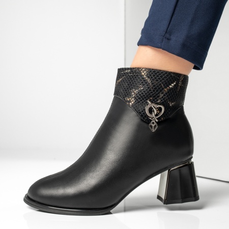 Botine dama cu toc gros si fermoar negre LILI43, 4, modlet.ro
