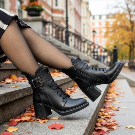 Botine dama cu toc si bareta negre din Piele naturala MOD12776, 1, modlet.ro