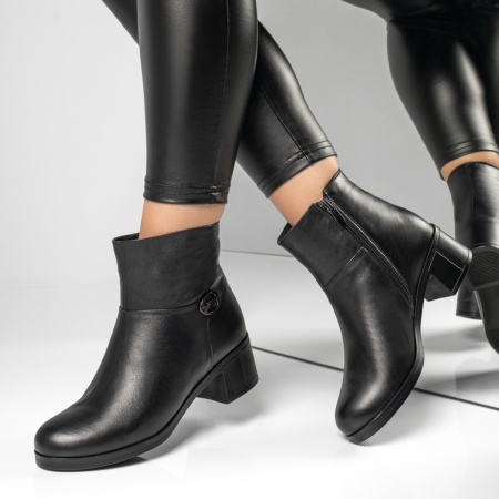 Botine dama, Botine dama cu toc si fermoar negre din Piele naturala MOD12319, modlet.ro